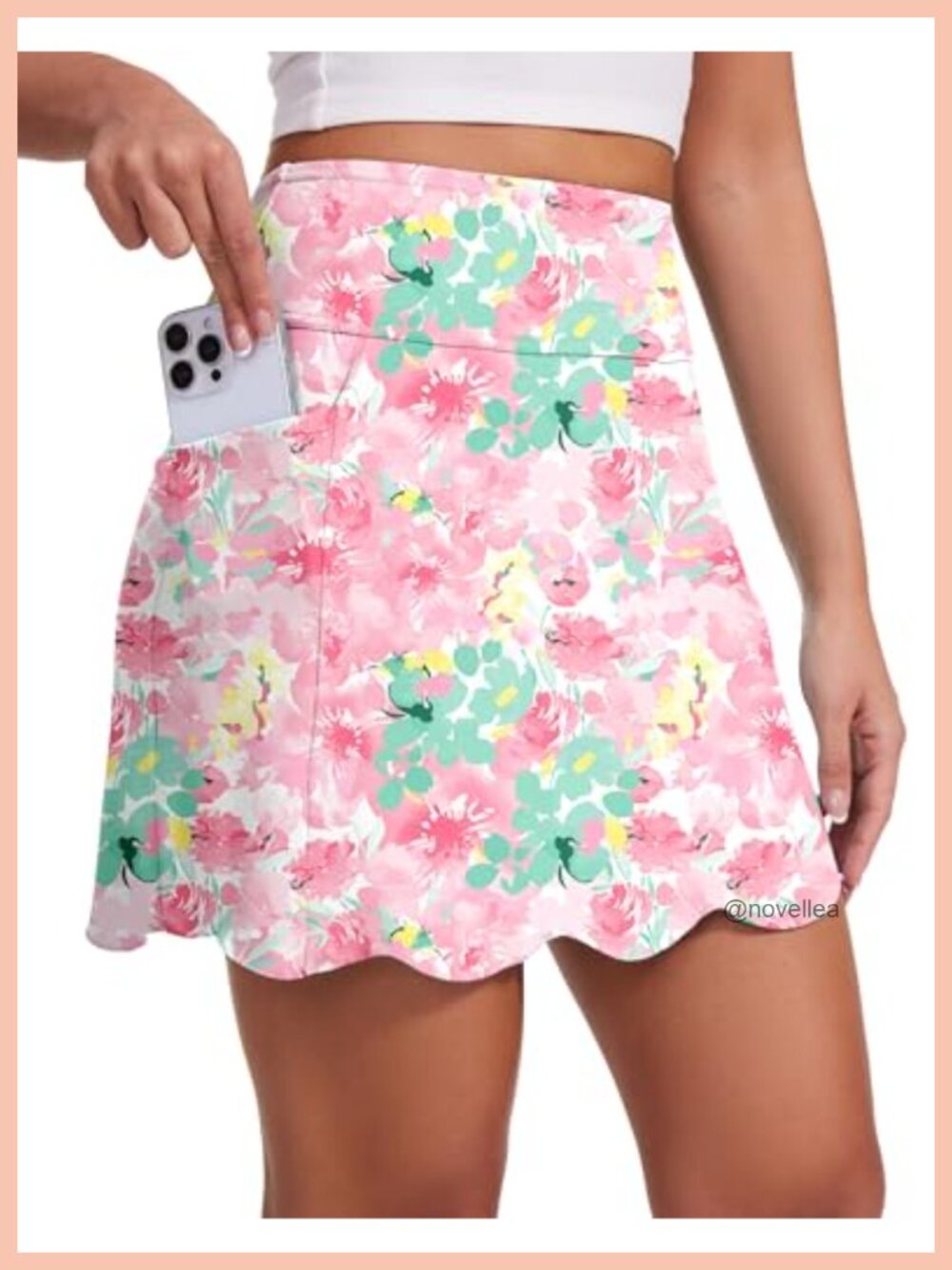 Women's Golf Skort 16" Scalloped Hem Athletic Tennis Skirt with Pockets